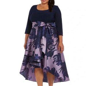 R&M Richards Satin High-Low Bow Belted Cocktail Dress Size 14W